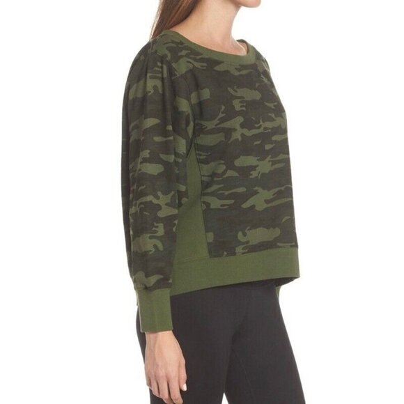 Good American Wide Neck Camo Sweatshirt Pullover Crewneck Green Women Size 3 - Picture 2 of 12